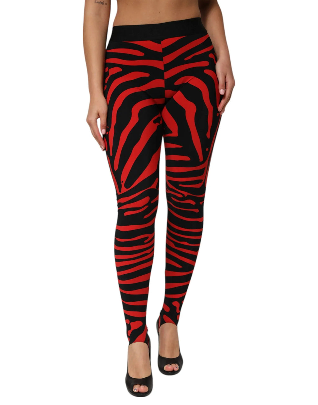 Dolce & Gabbana Black Red Nylon Logo Waisted Leggings Pants - Zeiniez
