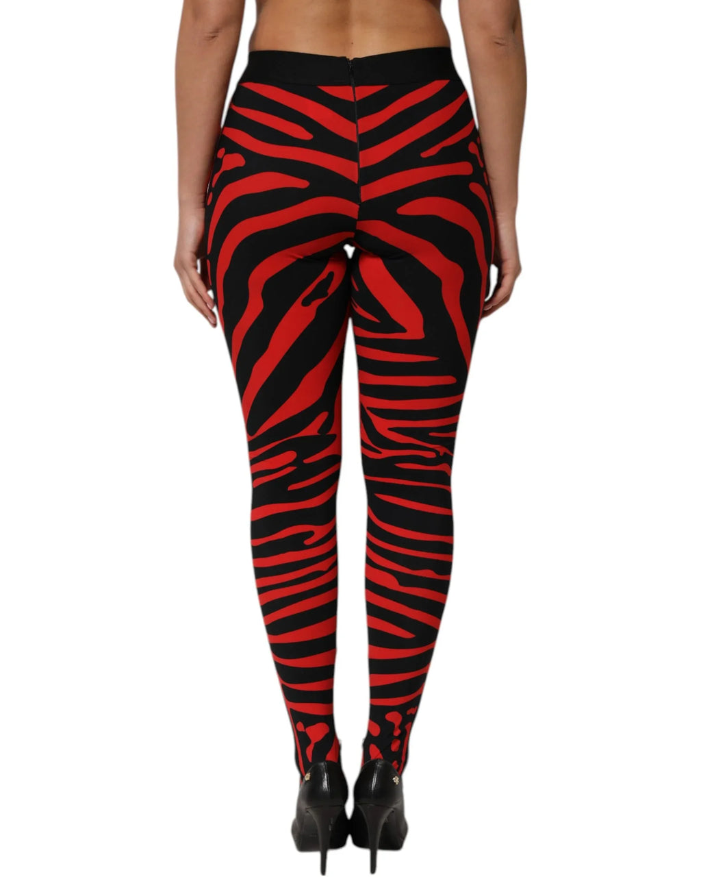 Dolce & Gabbana Black Red Nylon Logo Waisted Leggings Pants - Zeiniez
