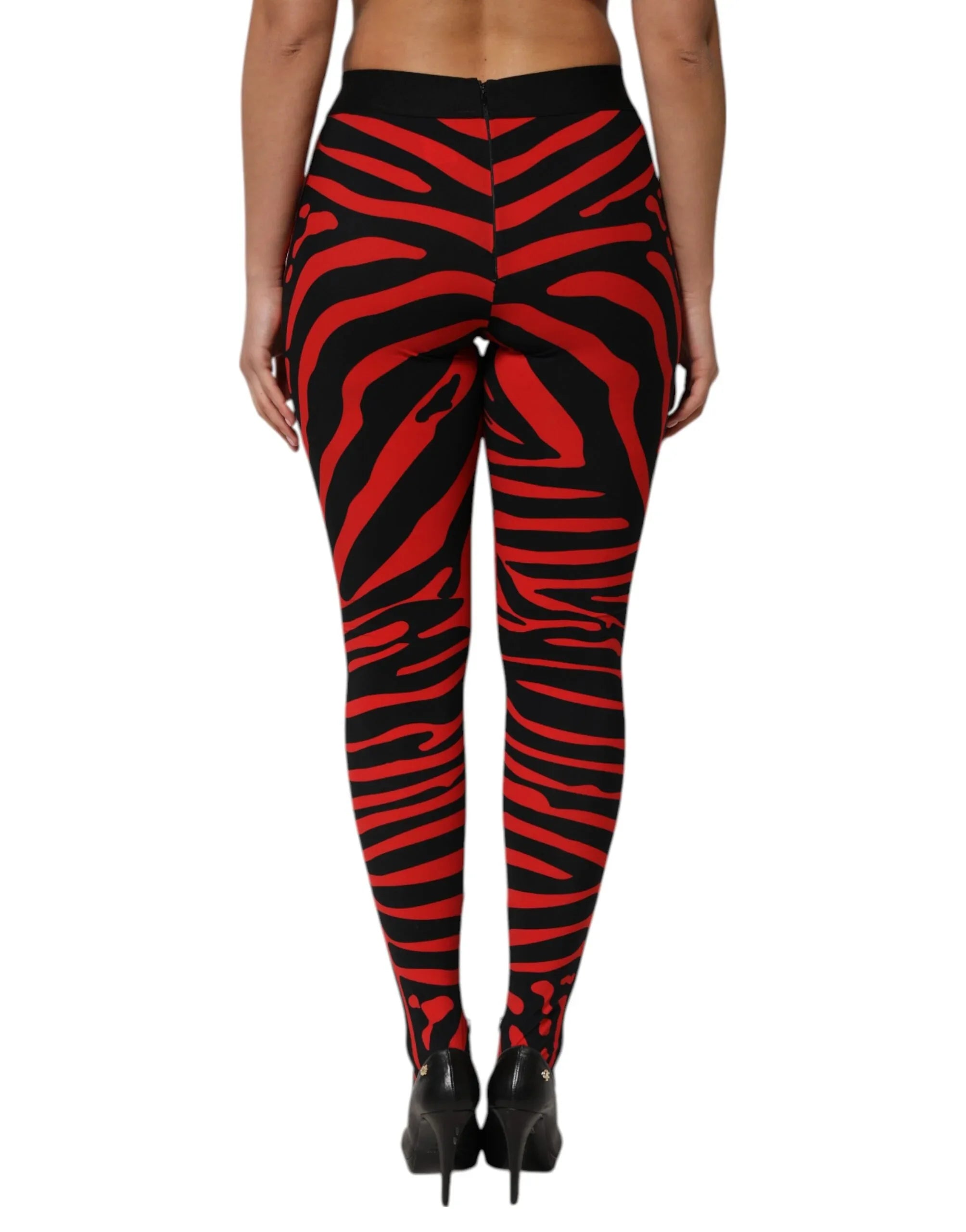 Dolce & Gabbana Black Red Nylon Logo Waisted Leggings Pants - Zeiniez
