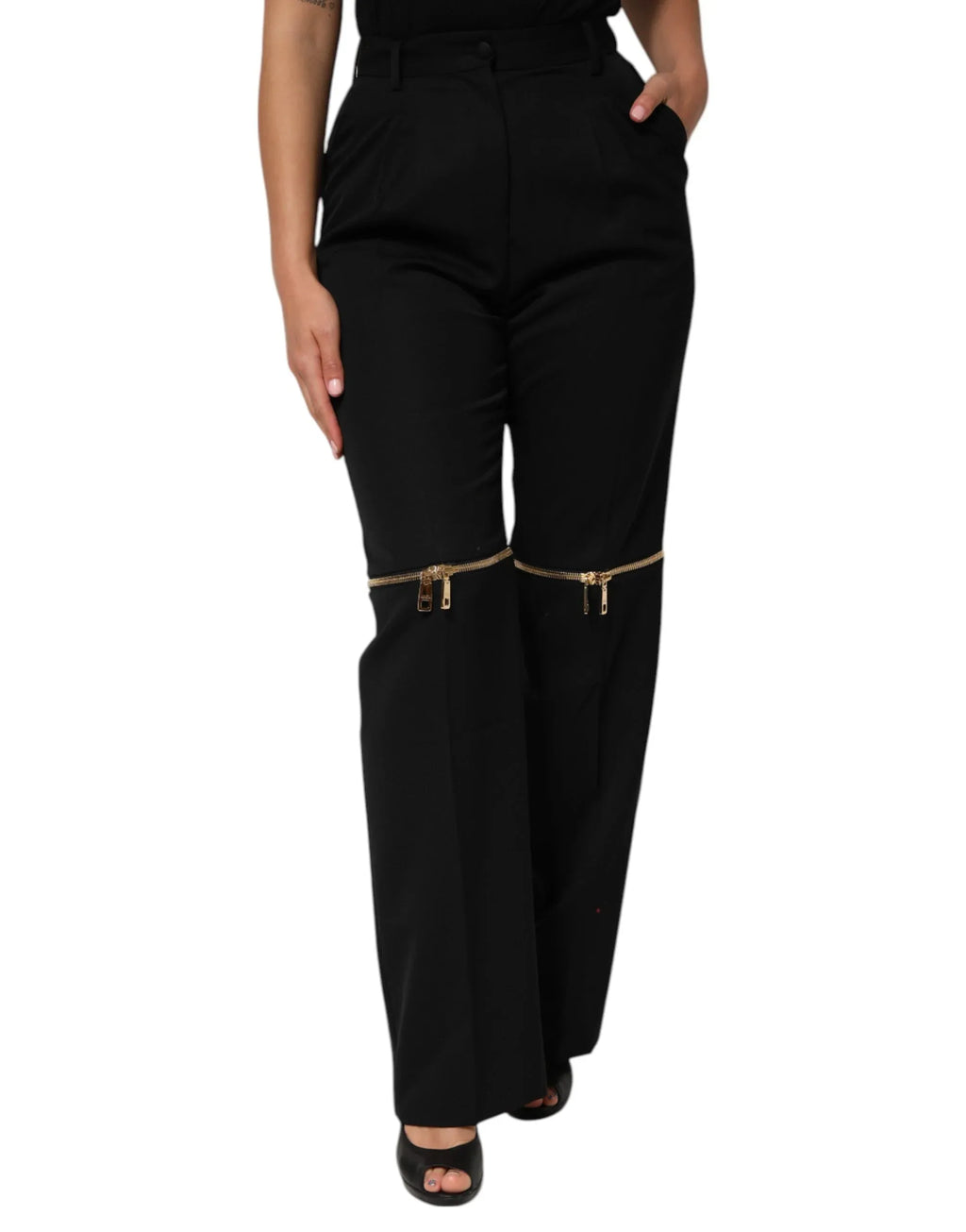 Dolce & Gabbana Black Zip Detailed Wool Straight Leg Pants - Zeiniez