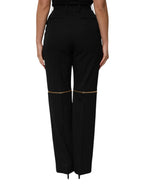 Dolce & Gabbana Black Zip Detailed Wool Straight Leg Pants - Zeiniez