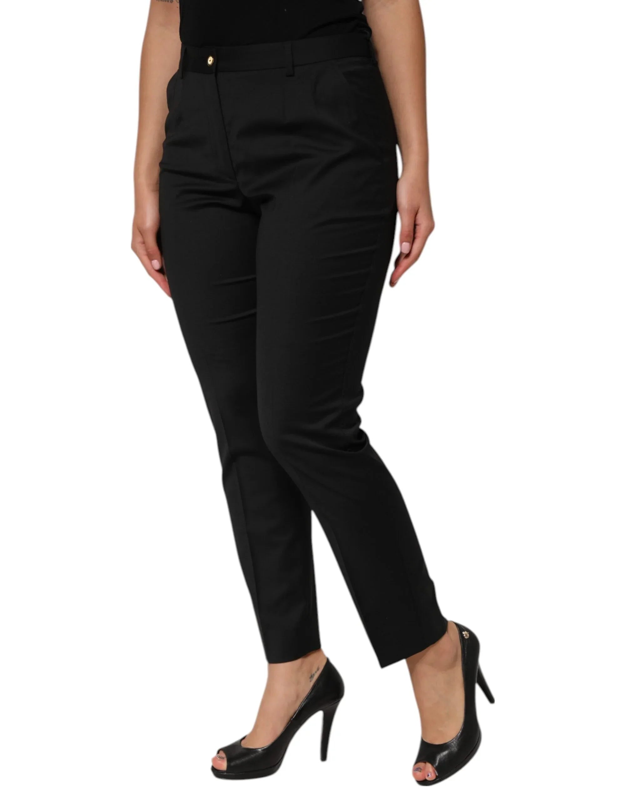 Dolce & Gabbana Black Polyester Tapered Women Trouser Pants - Zeiniez