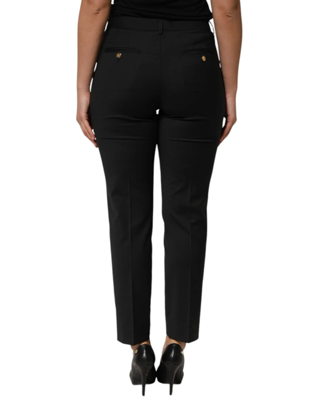 Dolce & Gabbana Black Polyester Tapered Women Trouser Pants - Zeiniez