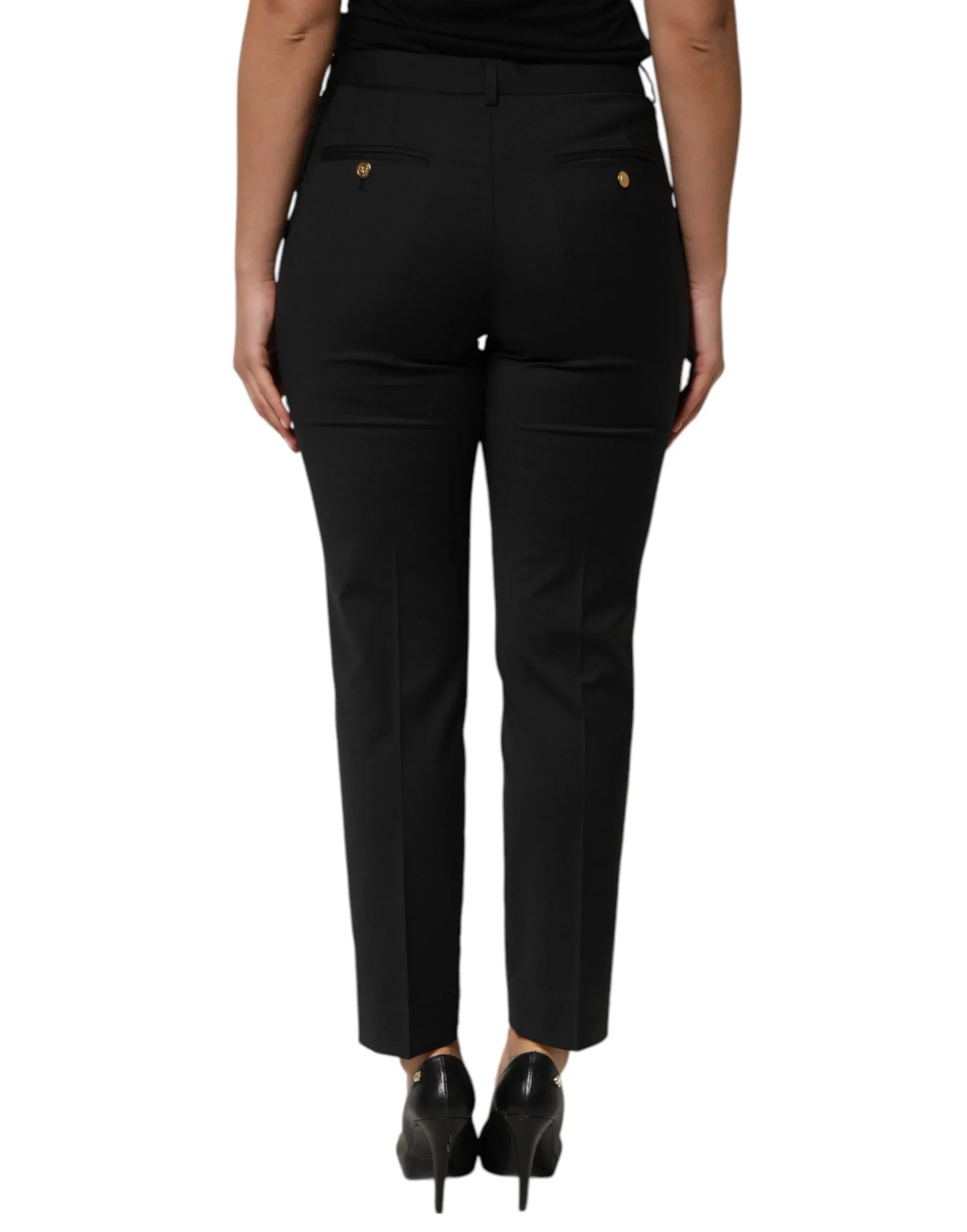 Dolce & Gabbana Black Polyester Tapered Women Trouser Pants - Zeiniez