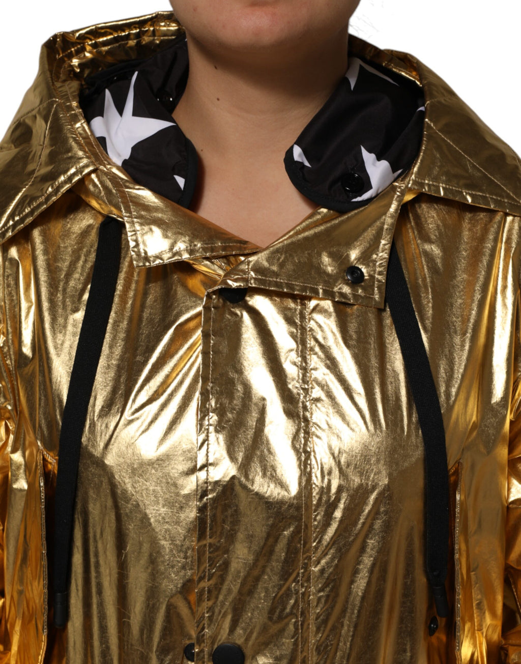 Dolce & Gabbana Gold Hooded Long Sleeves Trench Coat Jacket