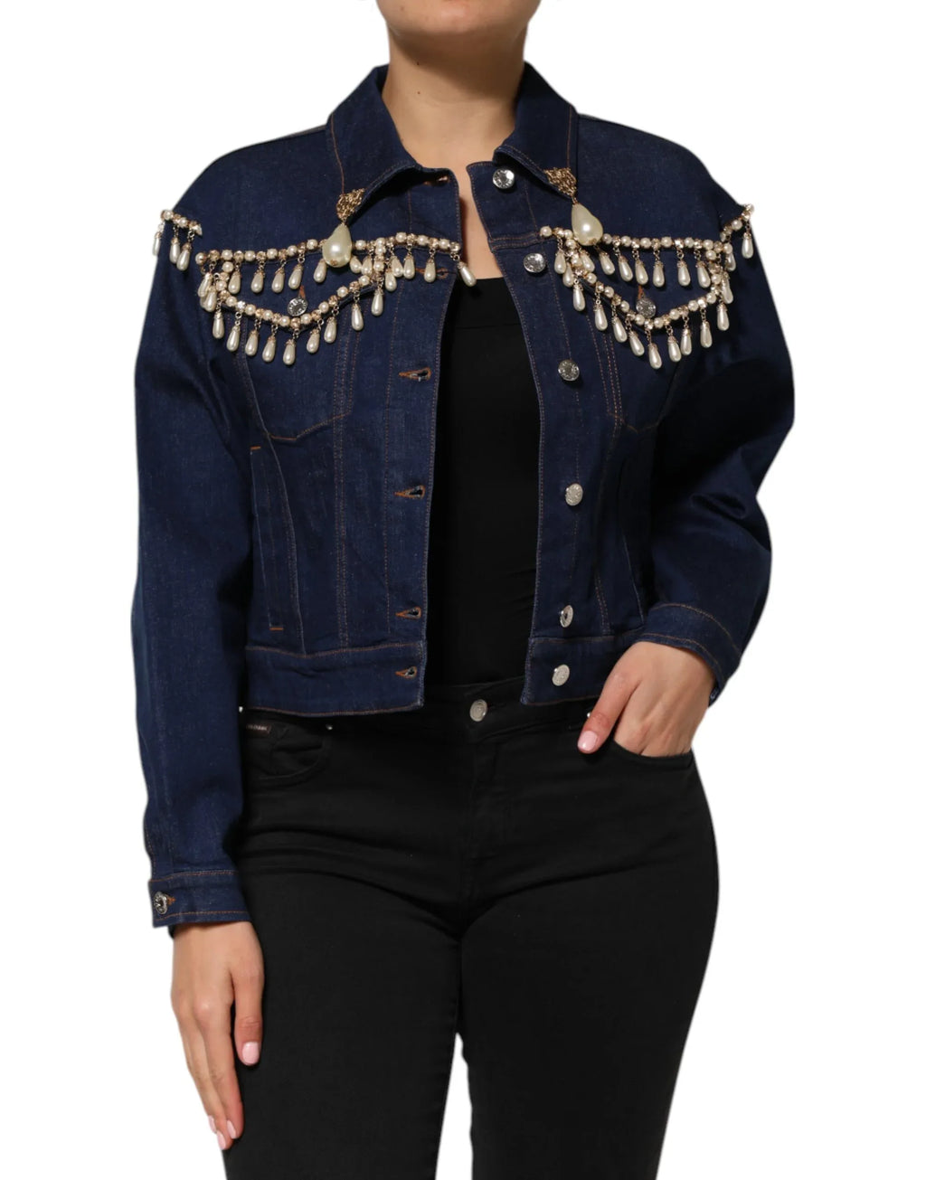 Dolce & Gabbana Blue Cotton Denim Crystal Embellished Jacket - Zeiniez