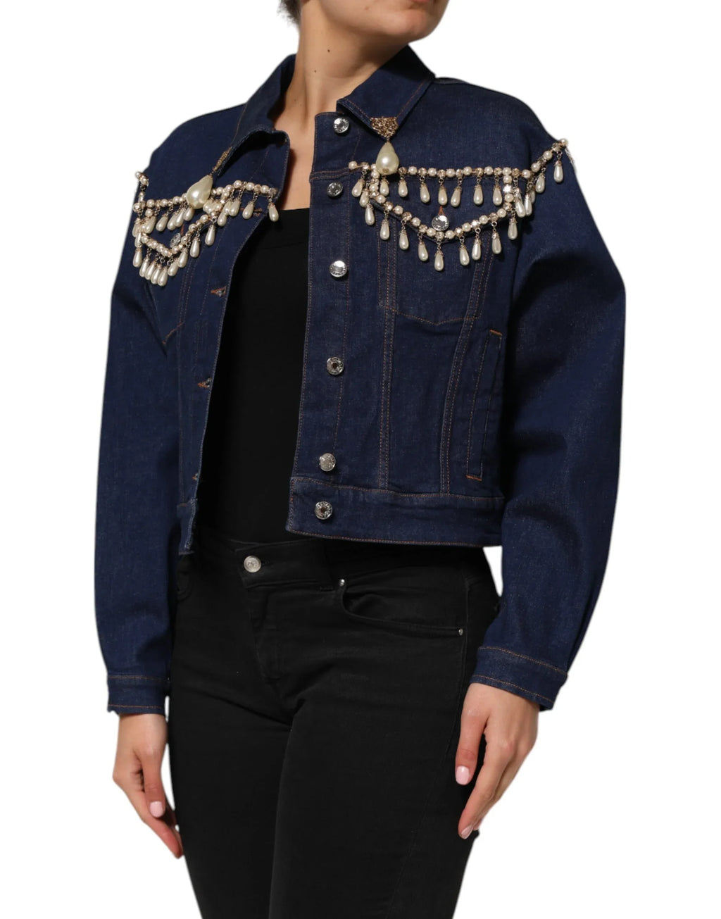 Dolce & Gabbana Blue Cotton Denim Crystal Embellished Jacket - Zeiniez