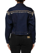 Dolce & Gabbana Blue Cotton Denim Crystal Embellished Jacket - Zeiniez