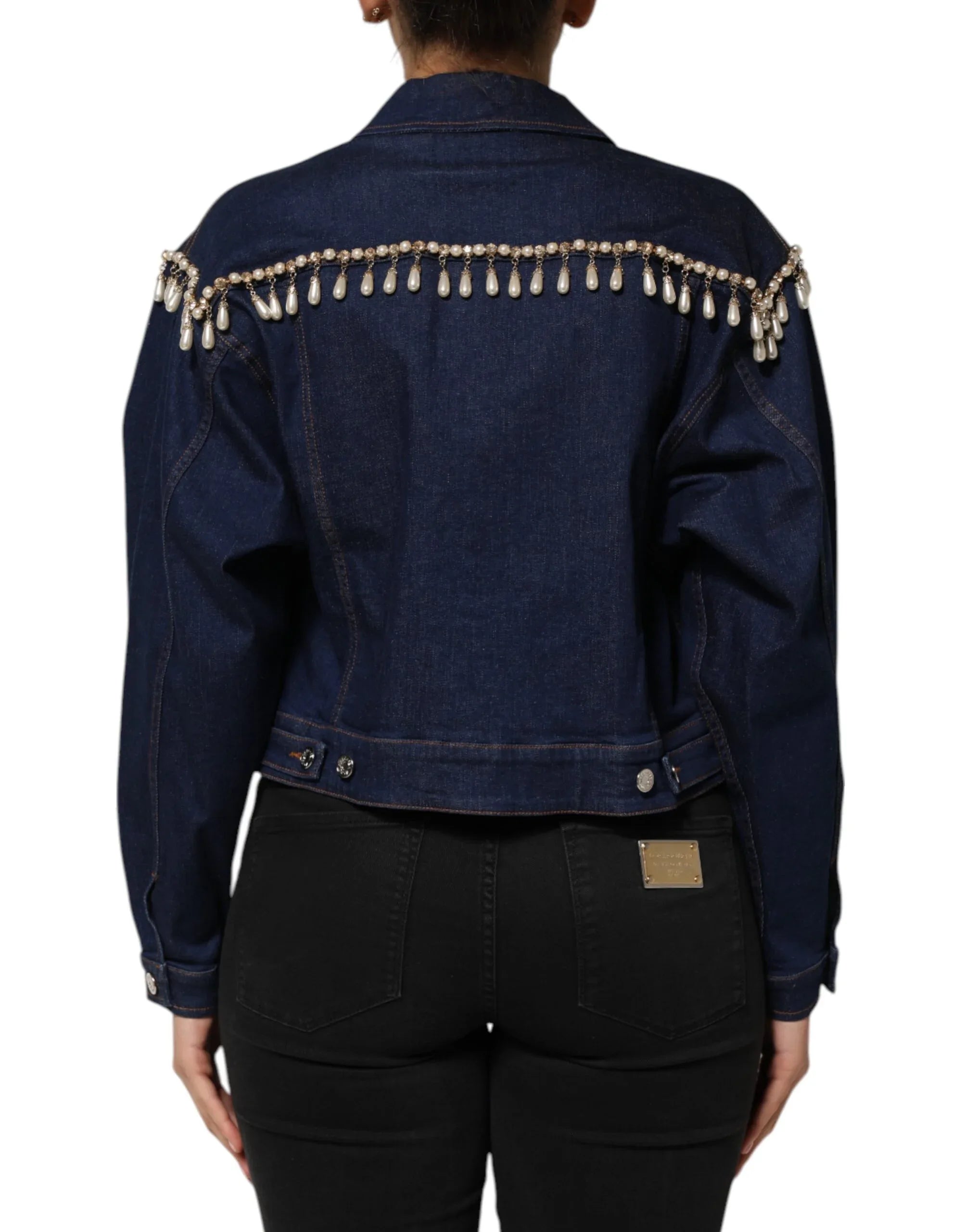 Dolce & Gabbana Blue Cotton Denim Crystal Embellished Jacket - Zeiniez