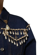Dolce & Gabbana Blue Cotton Denim Crystal Embellished Jacket - Zeiniez