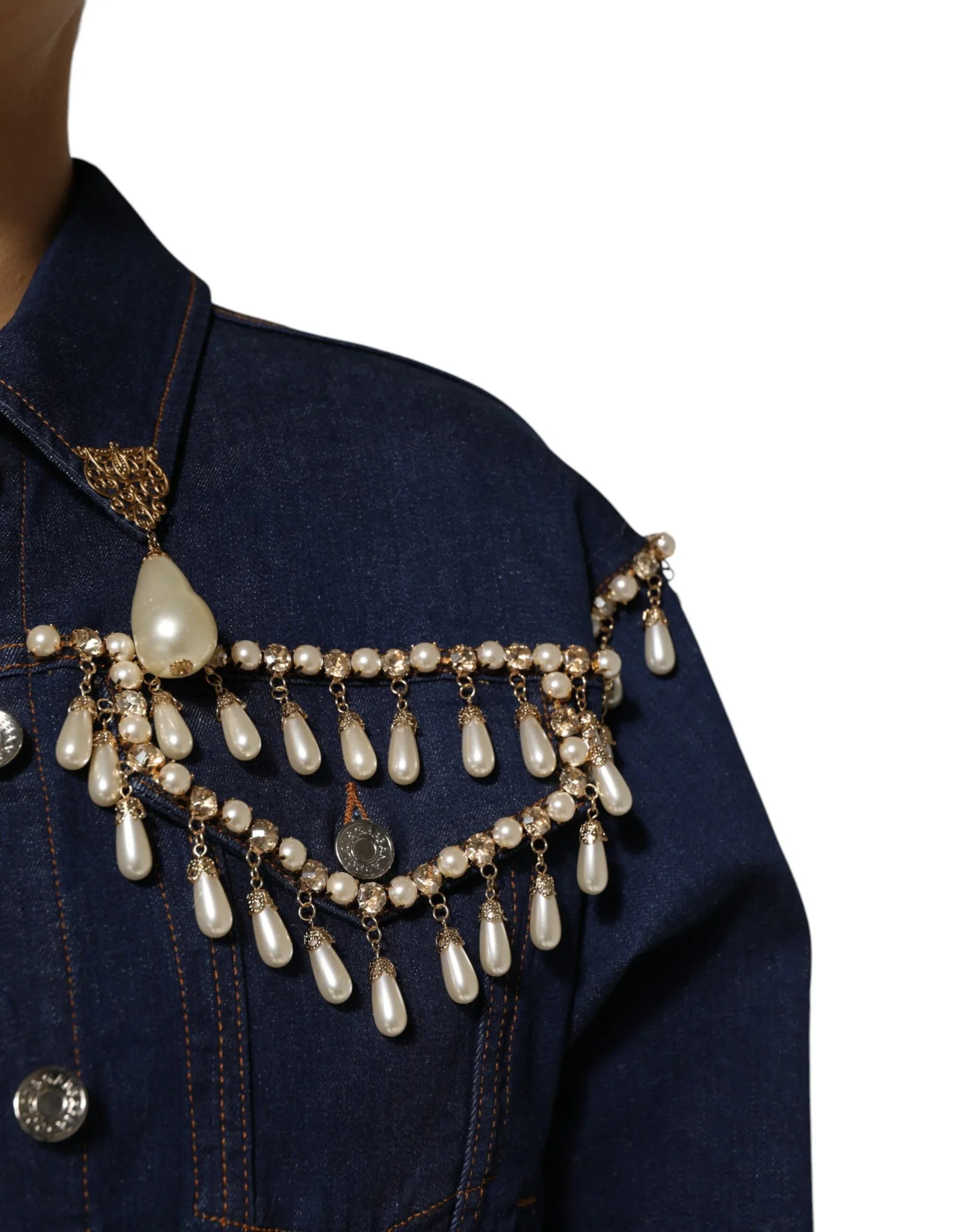 Dolce & Gabbana Blue Cotton Denim Crystal Embellished Jacket - Zeiniez