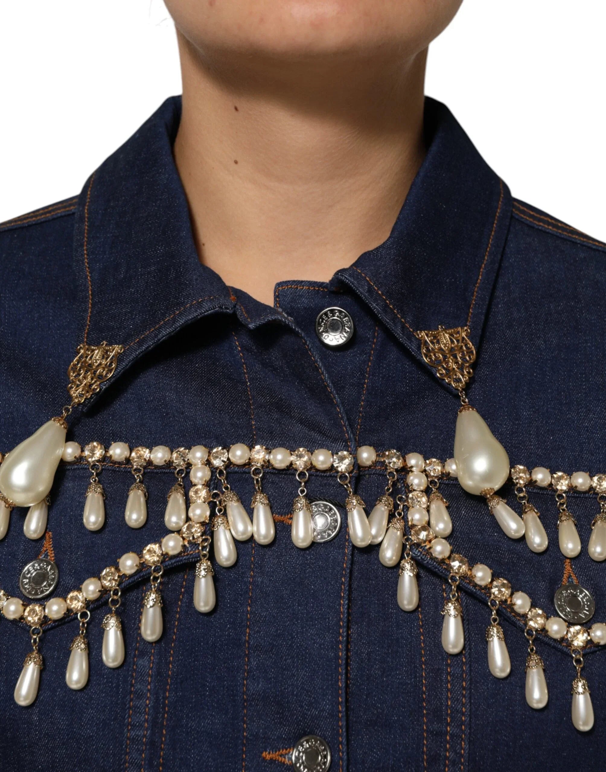 Dolce & Gabbana Blue Cotton Denim Crystal Embellished Jacket - Zeiniez