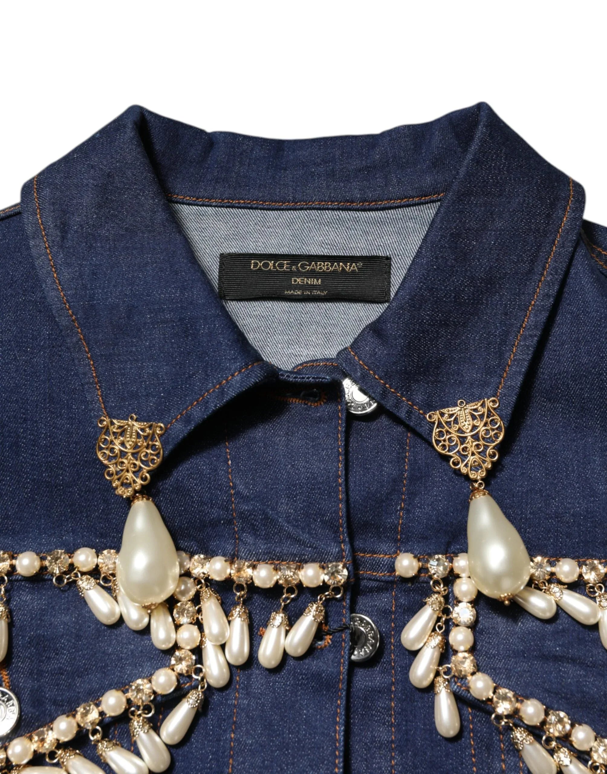 Dolce & Gabbana Blue Cotton Denim Crystal Embellished Jacket - Zeiniez
