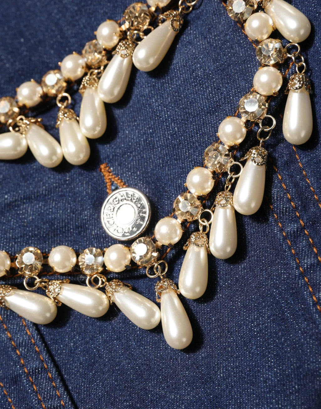 Dolce & Gabbana Blue Cotton Denim Crystal Embellished Jacket - Zeiniez