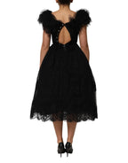 Dolce & Gabbana Black Crystal Embellished Midi A-line Dress - Zeiniez