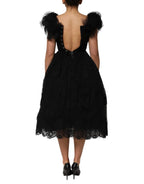 Dolce & Gabbana Black Crystal Embellished Midi A-line Dress - Zeiniez