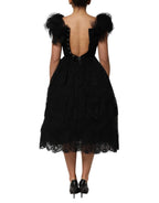 Dolce & Gabbana Black Crystal Embellished Midi A-line Dress