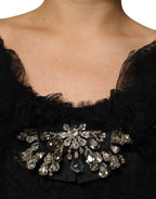 Dolce & Gabbana Black Crystal Embellished Midi A-line Dress