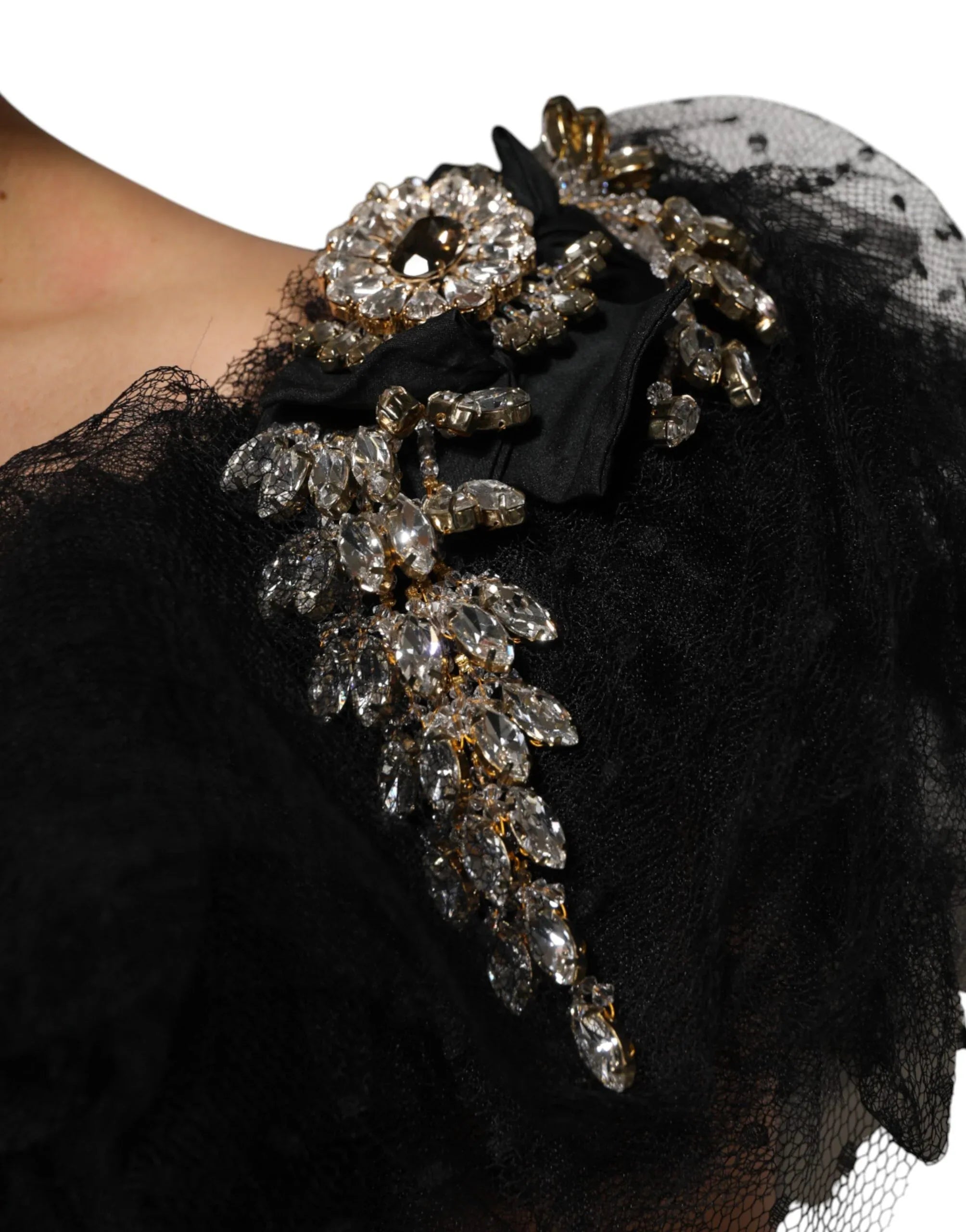 Dolce & Gabbana Black Crystal Embellished Midi A-line Dress - Zeiniez