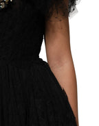 Dolce & Gabbana Black Crystal Embellished Midi A-line Dress - Zeiniez