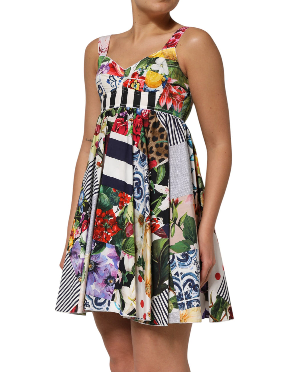 Dolce & Gabbana Multicolor Patchwork Cotton AlineMini Dress