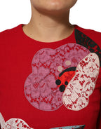 Dolce & Gabbana Red Lace Floral Applique A-line Mini Dress - Zeiniez