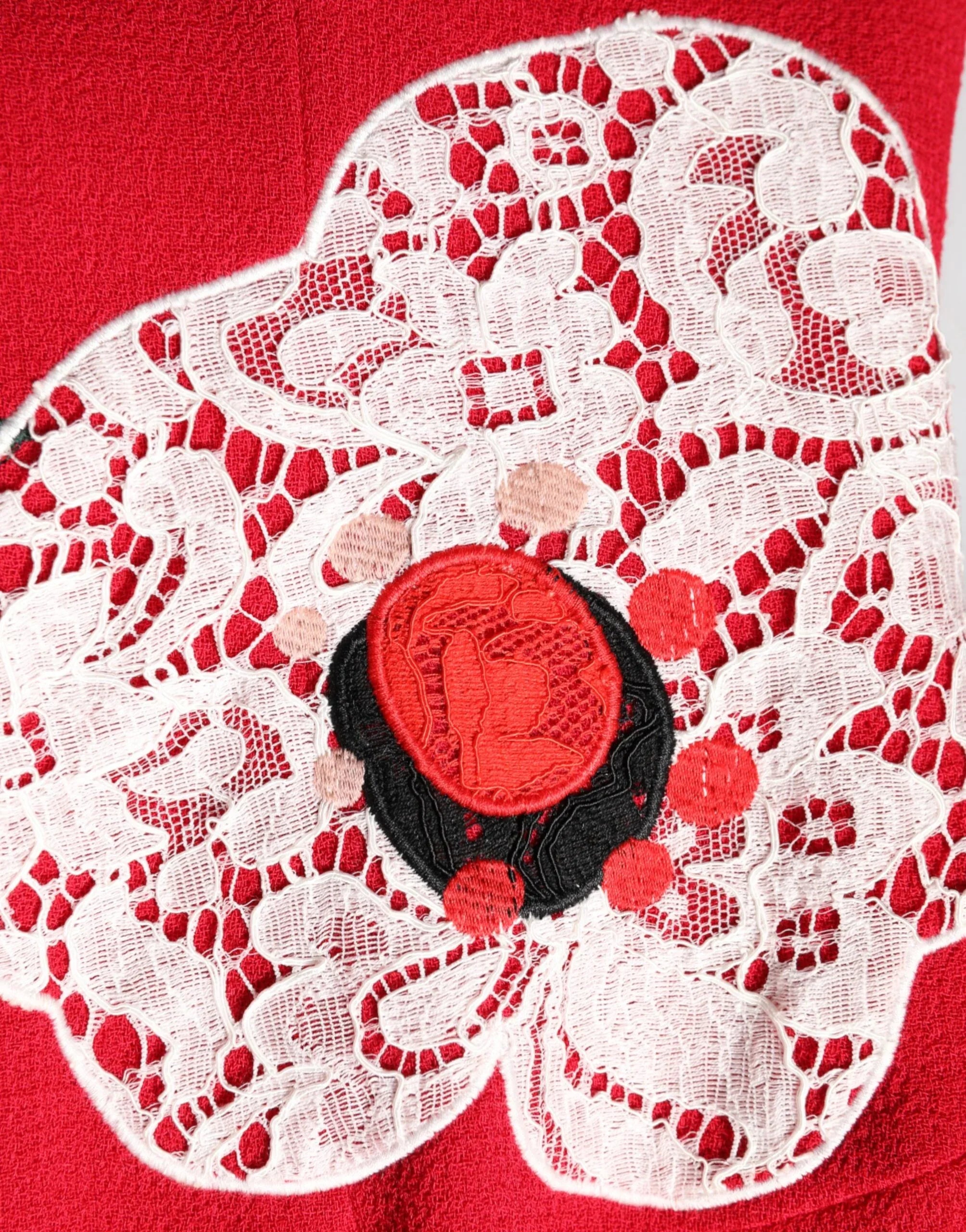 Dolce & Gabbana Red Lace Floral Applique A-line Mini Dress - Zeiniez