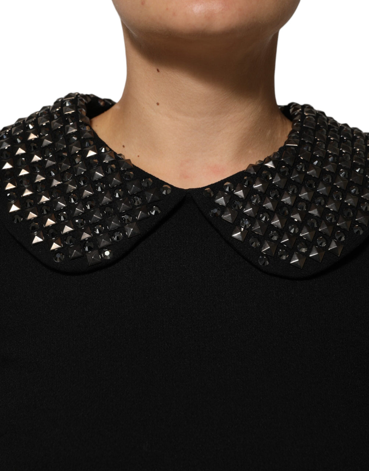 Dolce & Gabbana Black Crystal Embellished Collared Mini Dress
