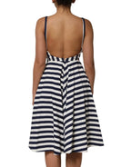 Dolce & Gabbana Blue White Striped Embroidered A-line Dress - Zeiniez