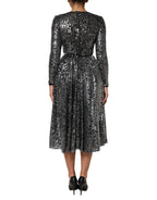 Dolce & Gabbana Black Sequined Long Sleeves Midi A-line  Dress