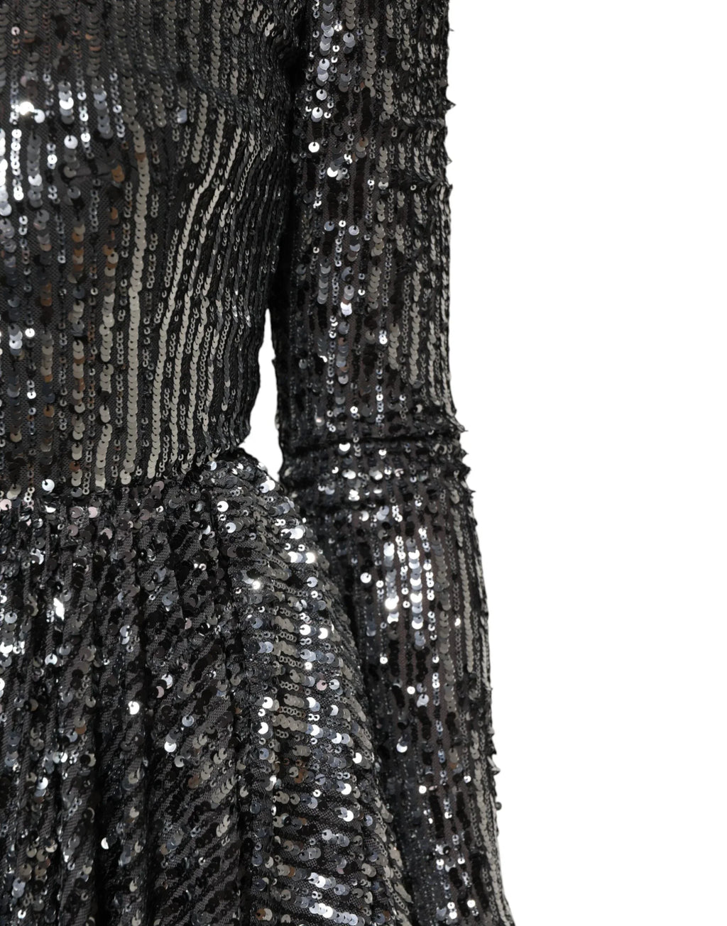 Dolce & Gabbana Black Sequined Long Sleeves Midi A-line Dress - Zeiniez