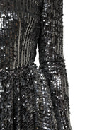 Dolce & Gabbana Black Sequined Long Sleeves Midi A-line Dress - Zeiniez