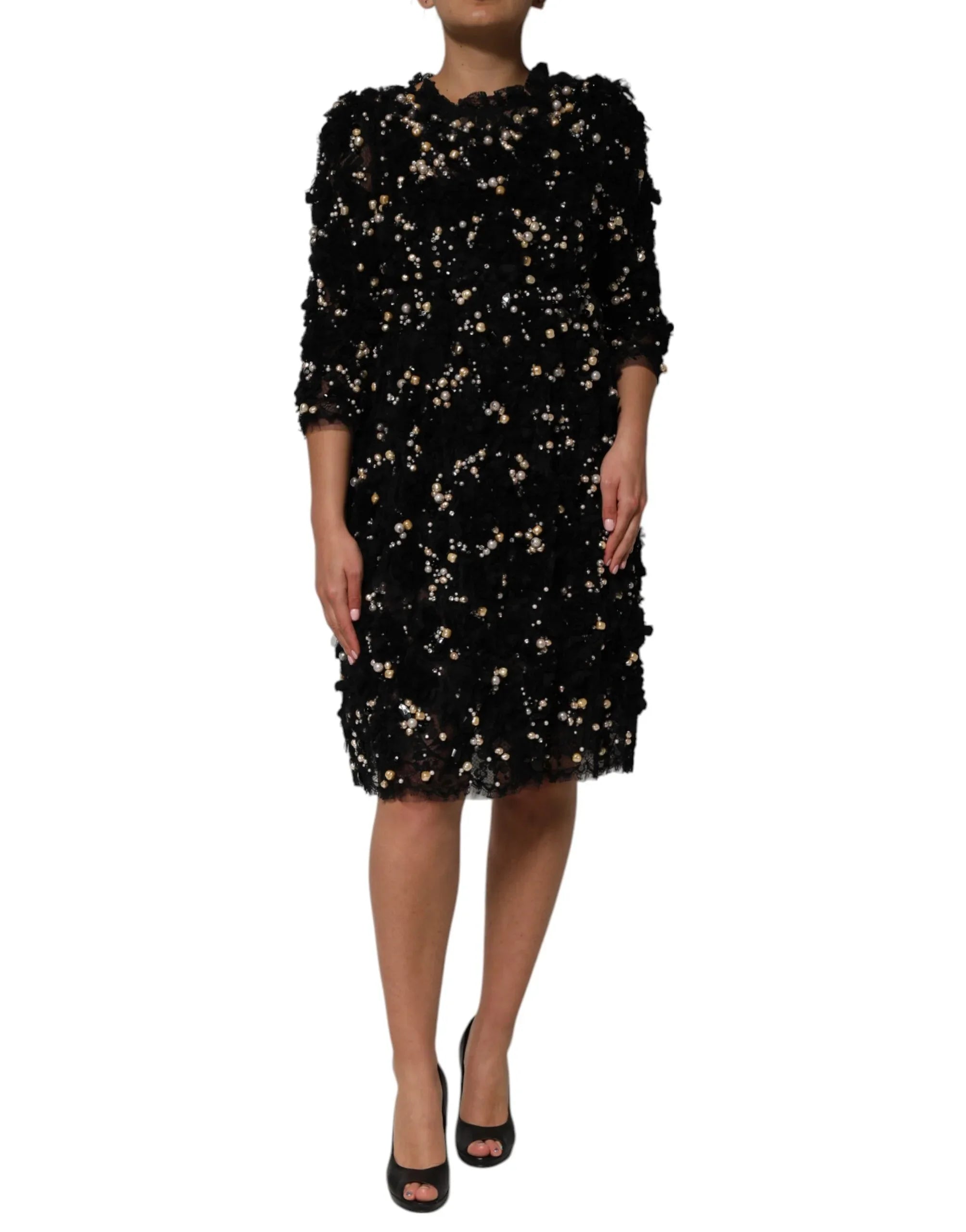 Dolce & Gabbana Black Viscose Pearl Embellishment Shift Dress - Zeiniez