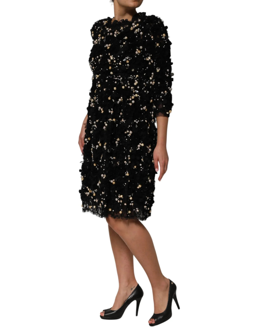 Dolce & Gabbana Black Viscose Pearl Embellishment Shift Dress - Zeiniez