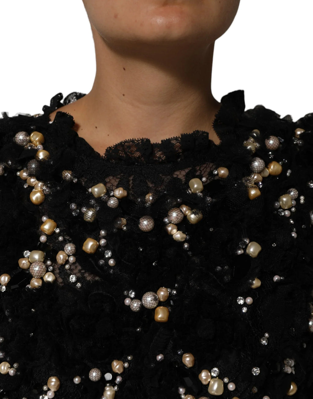 Dolce & Gabbana Black Viscose Pearl Embellishment Shift Dress - Zeiniez