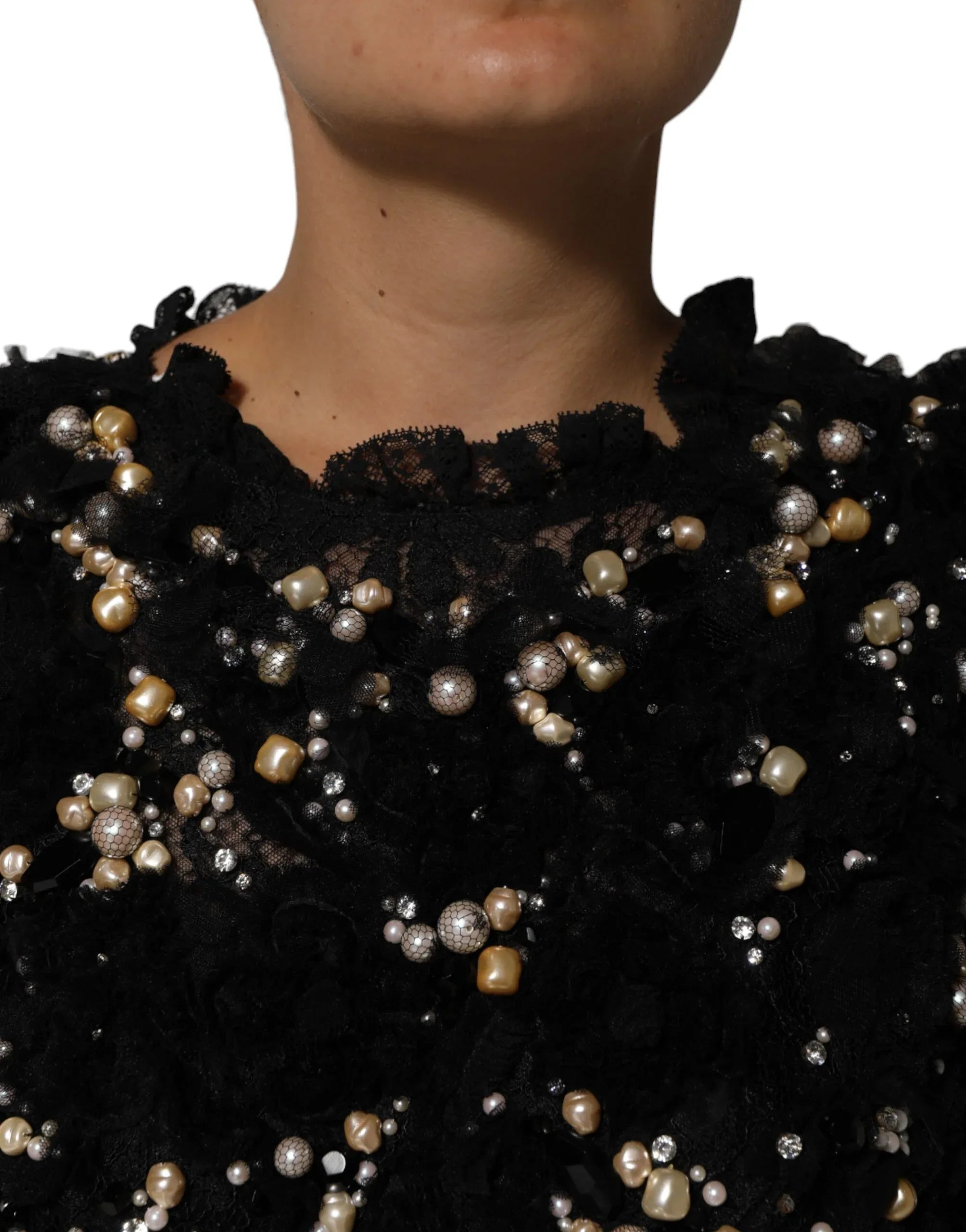 Dolce & Gabbana Black Viscose Pearl Embellishment Shift Dress - Zeiniez