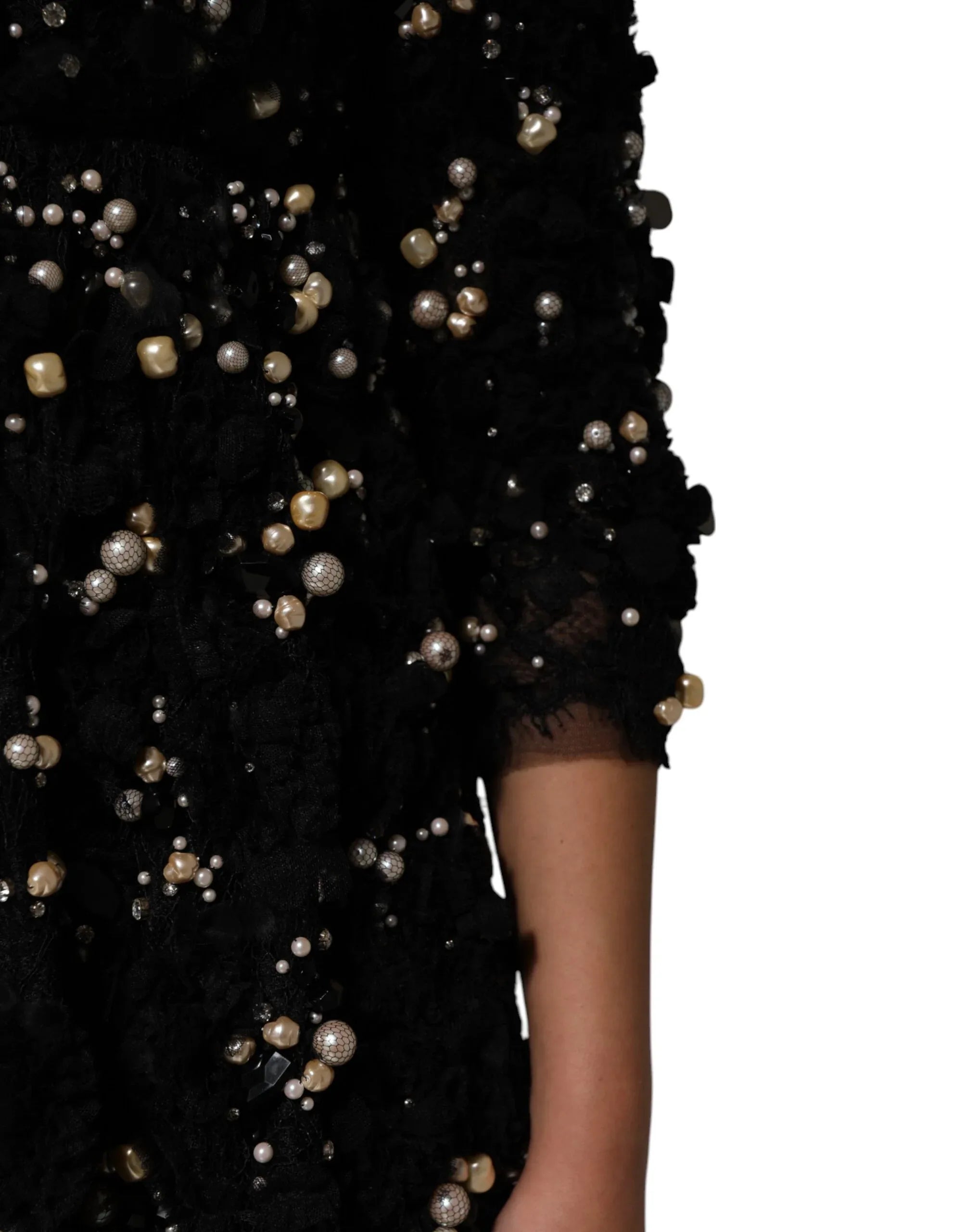 Dolce & Gabbana Black Viscose Pearl Embellishment Shift Dress - Zeiniez