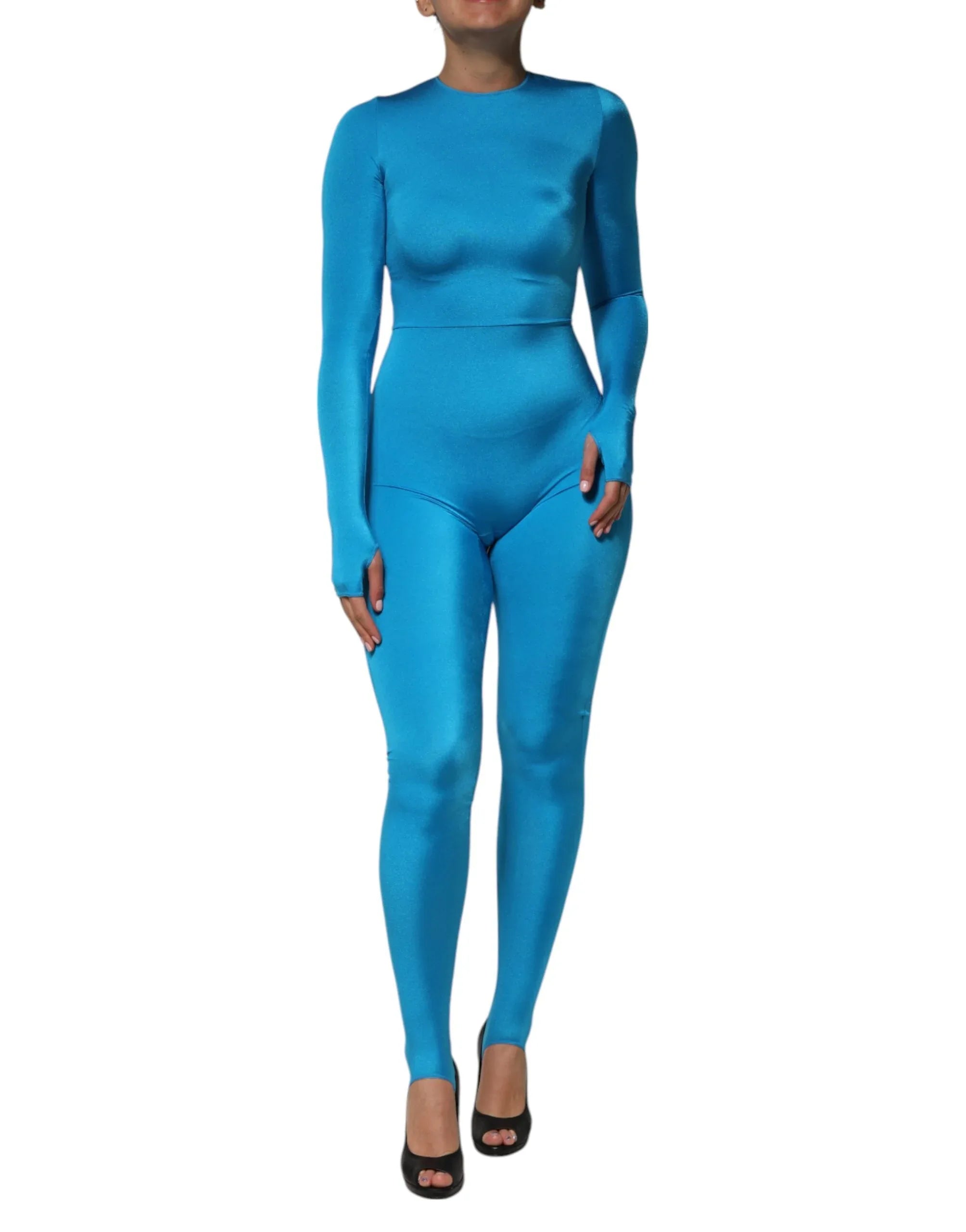 Dolce & Gabbana Blue Nylon Crew Neck Bodycon Jumpsuit Dress - Zeiniez