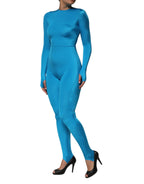 Dolce & Gabbana Blue Nylon Crew Neck Bodycon Jumpsuit Dress - Zeiniez