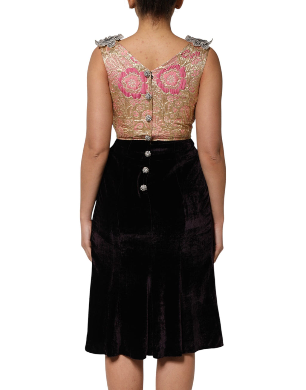 Dolce & Gabbana Black Velvet Flower Embellishment Aline Dress