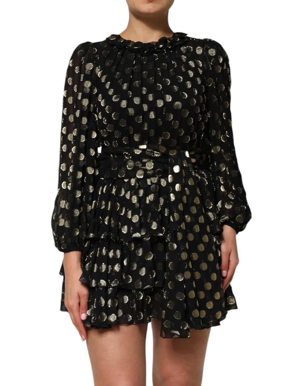 Dolce & Gabbana Black Gold Polka Dot Silk Brocade Mini Dress - Zeiniez