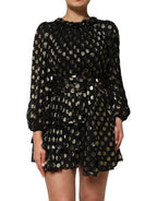 Dolce & Gabbana Black Gold Polka Dot Silk Brocade Mini Dress - Zeiniez