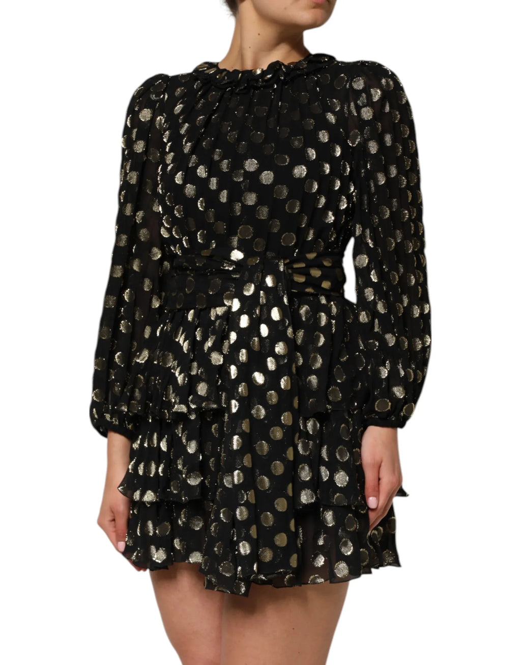 Dolce & Gabbana Black Gold Polka Dot Silk Brocade Mini Dress - Zeiniez