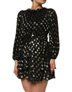 Dolce & Gabbana Black Gold Polka Dot Silk Brocade Mini Dress - Zeiniez