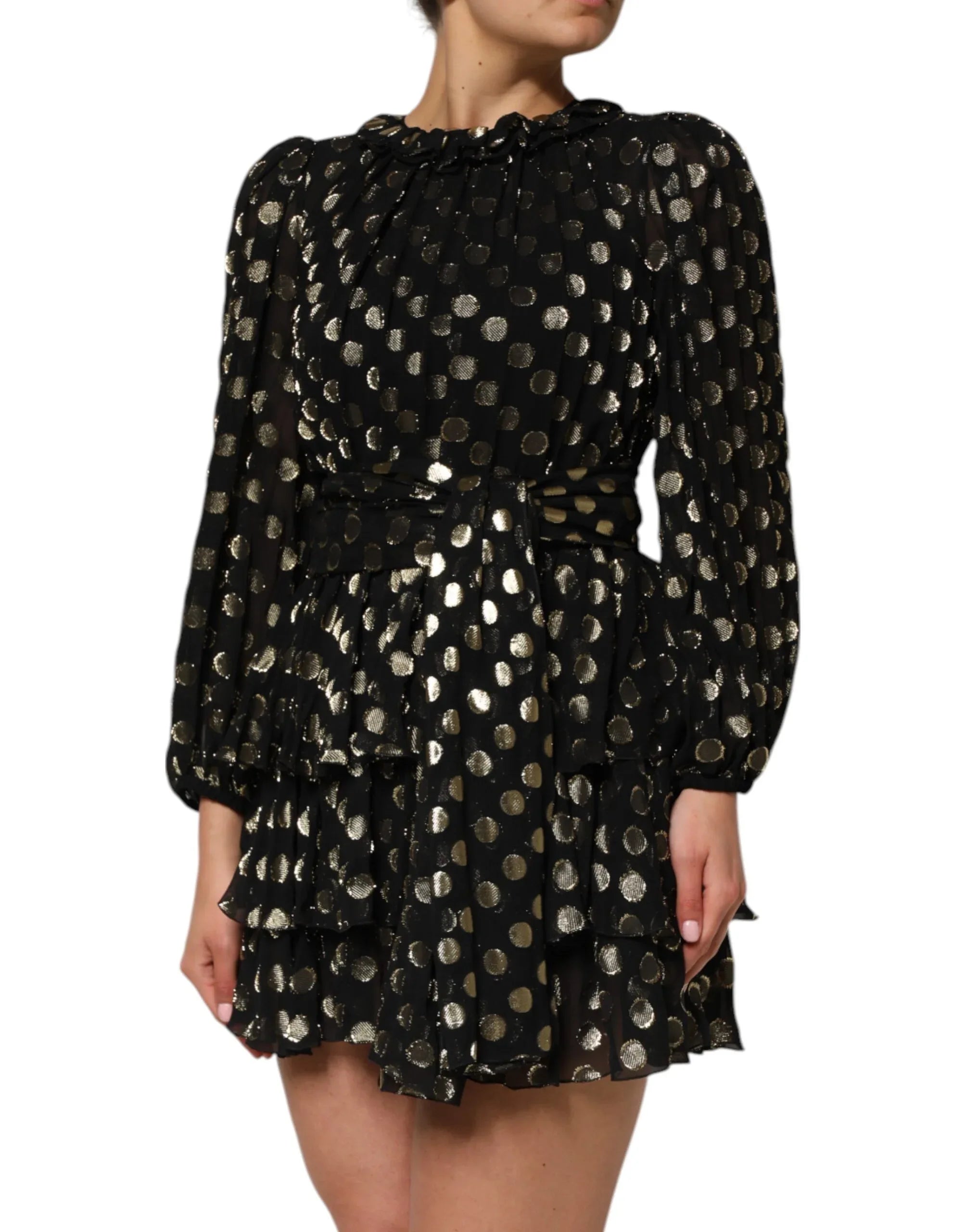 Dolce & Gabbana Black Gold Polka Dot Silk Brocade Mini Dress - Zeiniez