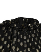 Dolce & Gabbana Black Gold Polka Dot Silk Brocade Mini Dress - Zeiniez