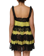 Dolce & Gabbana Yellow Black Babydoll Chemise Lingerie Dress