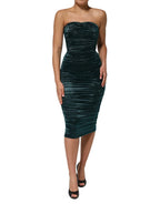 Dolce & Gabbana Green Silk Satin Fitted Strapless Dress - Zeiniez
