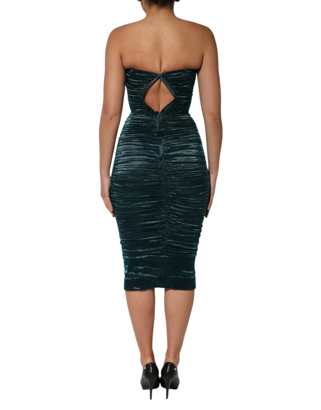Dolce & Gabbana Green Silk Satin Fitted Strapless Dress - Zeiniez