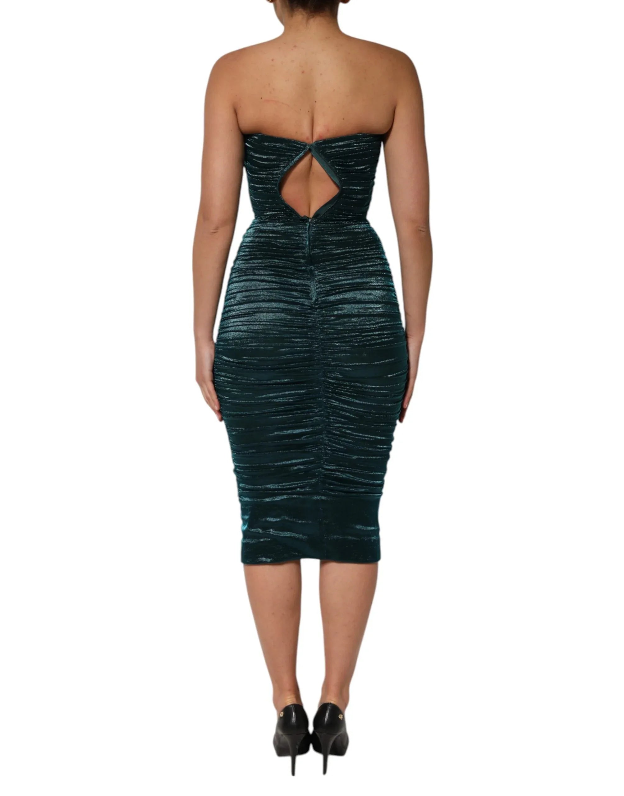 Dolce & Gabbana Green Silk Satin Fitted Strapless Dress - Zeiniez
